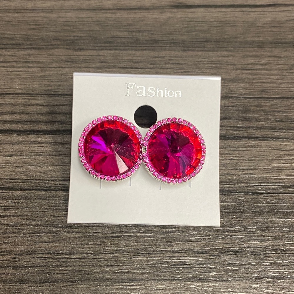 Pink Crystal Halo Earrings